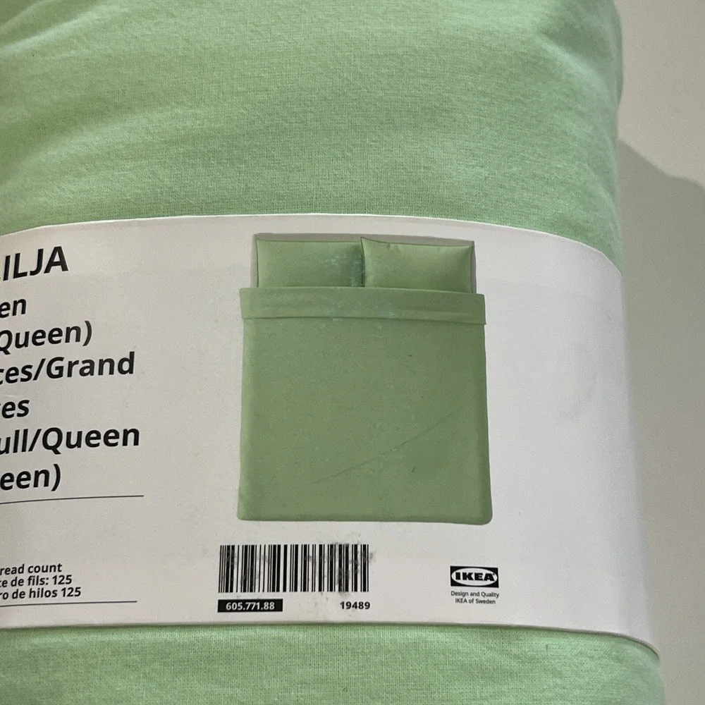 New IKEA ANGSLILJA Full Queen Duvet with 2 Pillowcases Light Green Bed Set